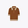 Tory Sport Tory Burch Cotton Pointelle Polo In Cinnamon Sugar/new Ivory
