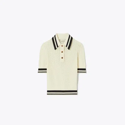 Tory Sport Tory Burch Cotton Pointelle Polo In New Ivory/black