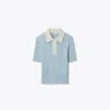 Tory Sport Tory Burch Cotton Pointelle Polo Sweater In Fresh Blue/new Ivory