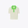 Tory Sport Tory Burch Cotton Pointelle Polo Sweater In New Ivory/vibrant Green