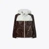Tory Sport Tory Burch Cotton Zip Hooded Anorak In Winetasting/snow White