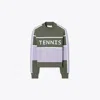 Tory Sport Tory Burch Cropped Tech Nylon Tennis Sweater In Gray/snow White/lilac Whisper