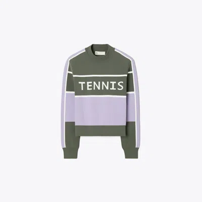 Tory Sport Tory Burch Cropped Tech Nylon Tennis Sweater In Gray/snow White/lilac Whisper