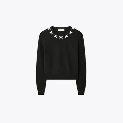 Tory Sport Tory Burch Embroidered Wool Sweater In Black