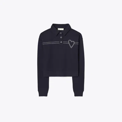 Tory Sport Tory Burch Heart Pick Stitch Cotton Polo In Black