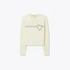 Tory Sport Tory Burch Heart Pickstitch Cashmere Cardigan In New Ivory
