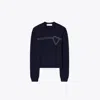 Tory Sport Tory Burch Heart Pickstitch Cashmere Sweater In Tory Navy/new Ivory