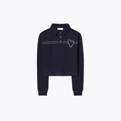 Tory Sport Tory Burch Heart Pickstitch Cotton Polo In Medium Navy