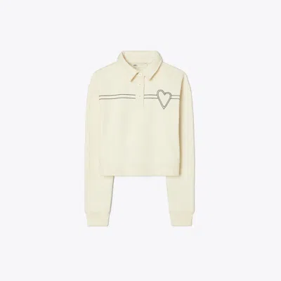 Tory Sport Tory Burch Heart Pickstitch Cotton Polo In New Ivory