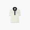 Tory Sport Tory Burch Heart Pickstitch Cotton Polo In New Ivory/tory Navy