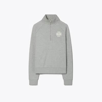 Tory Sport Tory Burch Heavy French Terry Half-zip Sweatshirt In Medium Heather Gray