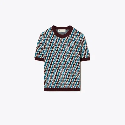 Tory Sport Tory Burch Jacquard Sweater In Aqua Blue Linked Geo 3 Color