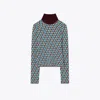 Tory Sport Tory Burch Jacquard Turtleneck In Aqua Blue Linked Geo 3 Color