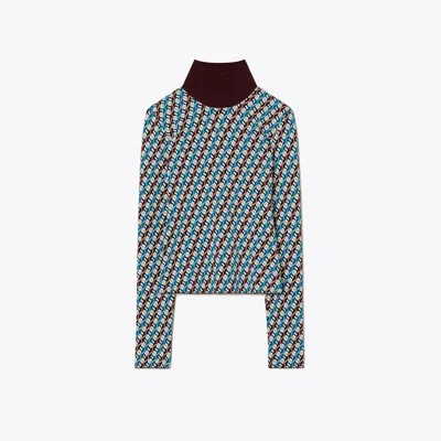 Tory Sport Tory Burch Jacquard Turtleneck In Aqua Blue Linked Geo 3 Color