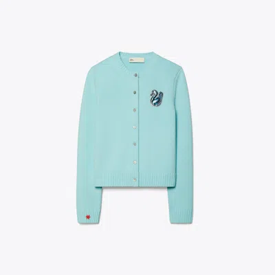 Tory Sport Tory Burch Lucky Duck Merino Wool Cardigan In Pastel Sky