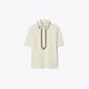 Tory Sport Tory Burch Mercerized Cotton Retro Polo In New Ivory/chocolate Brown