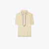 Tory Sport Tory Burch Mercerized Cotton Retro Polo In Sesame/pastel Sky
