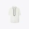 Tory Sport Tory Burch Mercerized Cotton Retro Polo In Snow White/conifer