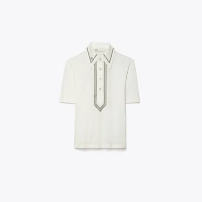 Tory Sport Tory Burch Mercerized Cotton Retro Polo In Snow White/gray