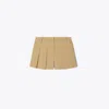 Tory Sport Tory Burch Micro Twill Pleated Short In Chestnut Khaki