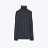 Tory Sport Tory Burch Printed Jersey Mockneck Shirt In Blue