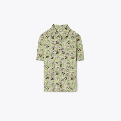 Tory Sport Tory Burch Printed Mercerized Cotton Polo In Green Scribble Floral