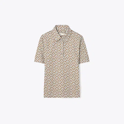 Tory Sport Tory Burch Printed Mercerized Cotton Polo In Prisimatic T Monogram In Slate Melange