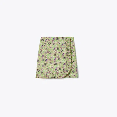 Tory Sport Tory Burch Printed Ruffle Twill Golf Skirt In Green Scribble Floral