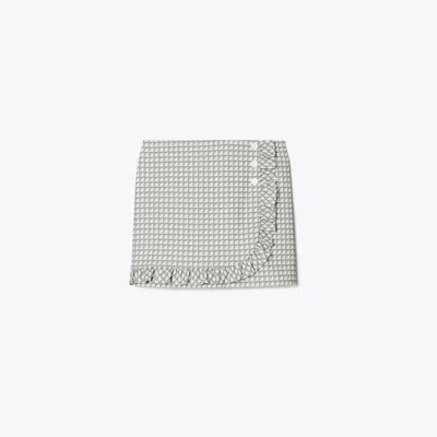 Tory Sport Tory Burch Printed Ruffle Twill Golf Skirt In Grey Gradient Gingham