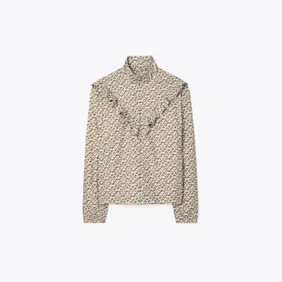 Tory Sport Tory Burch Printed Ruffle Windbreaker In Prisimatic T Monogram In Slate Melange