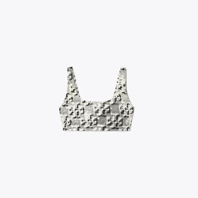 Tory Sport Tory Burch Printed Scoop-back Bra In New Ivory Distressed Pixelated Logo