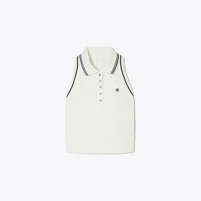 Tory Sport Tory Burch Racerback Polo Tank In Snow White/tory Navy