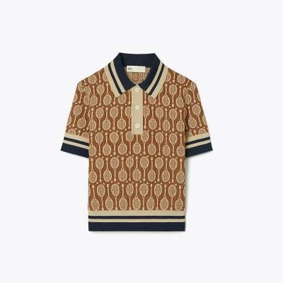 Tory Sport Tory Burch Racquet Jacquard Polo Jumper In Brown Racquets