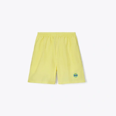 Tory Sport Embroidered Crinkled-shell Shorts In Yellow