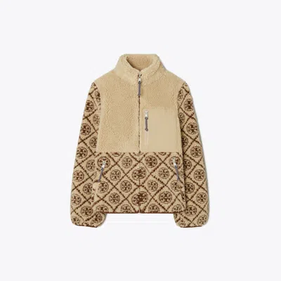 Tory Sport Tory Burch T Monogram Fleece Jacket In Oatmeal