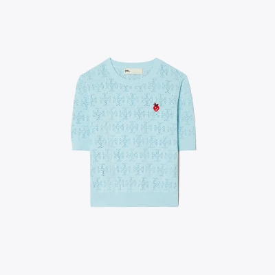 Tory Sport Tory Burch T Monogram Strawberry Sweater In Spring Blue