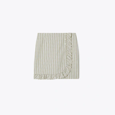 Tory Sport Tory Burch Yarn-dyed Twill Ruffle Golf Skirt In New Ivory Pin Stripe Plaid