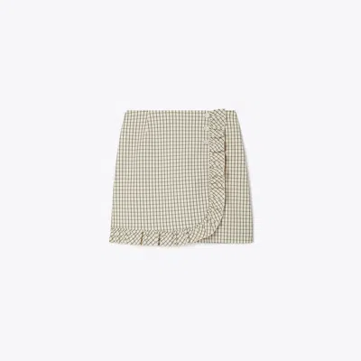 Tory Sport Tory Burch Yarn-dyed Twill Ruffle Golf Skirt In Sesame Petite Plaid