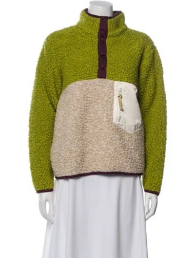 Pre-owned Tory Sport Tweed Pattern Faux Fur Jacket In Green