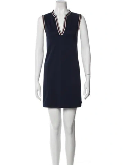Pre-owned Tory Sport V-neck Mini Dress In Blue