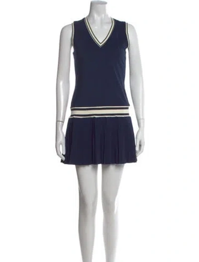 Pre-owned Tory Sport V-neck Mini Dress In Blue