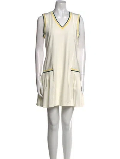 Pre-owned Tory Sport V-neck Mini Dress In Neutral