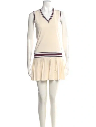 Pre-owned Tory Sport V-neck Mini Dress In Neutral