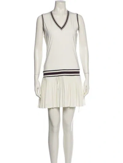Pre-owned Tory Sport V-neck Mini Dress In White