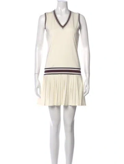 Pre-owned Tory Sport V-neck Mini Dress In White