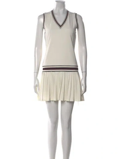 Pre-owned Tory Sport V-neck Mini Dress In White