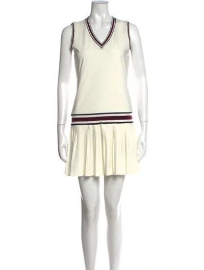 Pre-owned Tory Sport V-neck Mini Dress In White