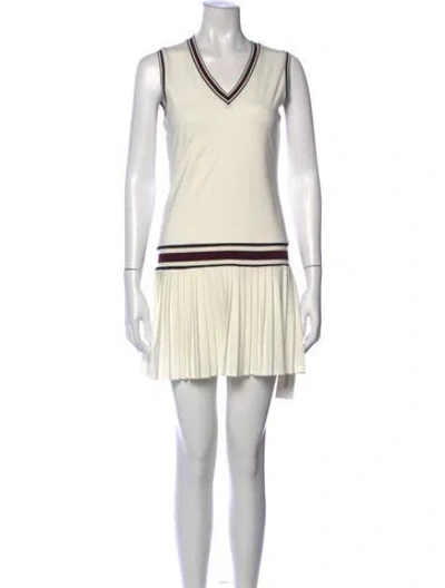 Pre-owned Tory Sport V-neck Mini Dress In White
