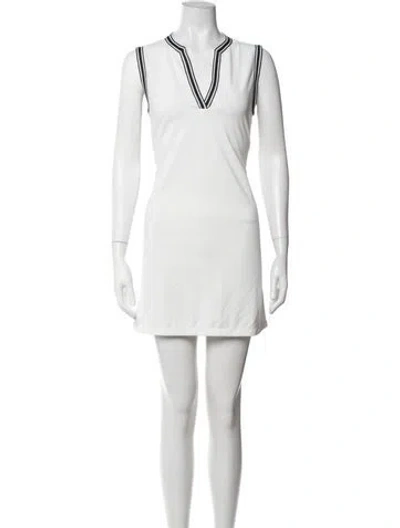 Pre-owned Tory Sport V-neck Mini Dress In White