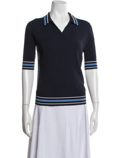 Pre-owned Tory Sport V-neck Short Sleeve Polo In Blue
